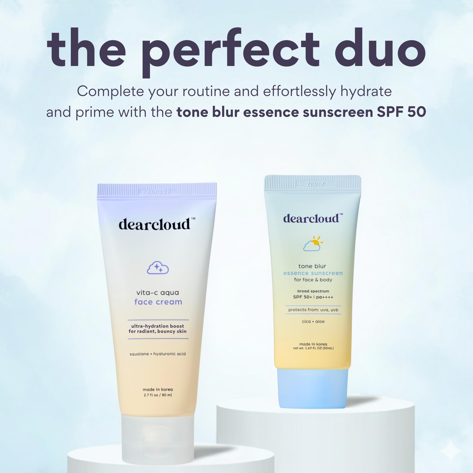 DearCloud Vita-C Aqua Face Cream – Vitamin C Moisturizer with Hyaluronic Acid & Squalane (2.7 oz)