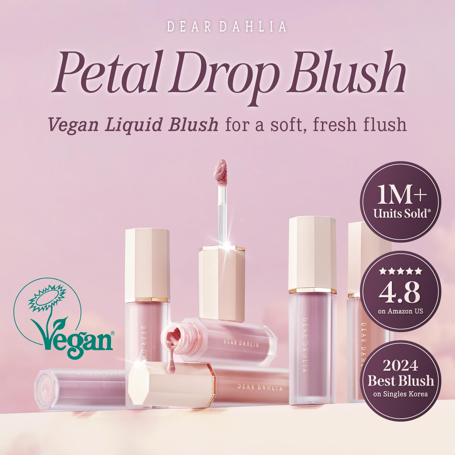 DEAR DAHLIA Petal Drop Blush Dreamy – Vegan Liquid Blush, Dewy Buildable Color