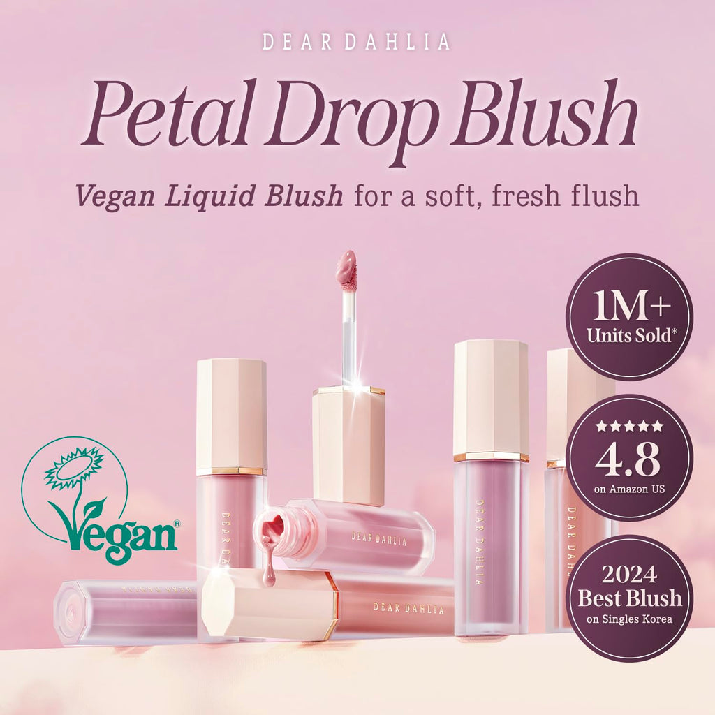 DEAR DAHLIA Petal Drop Blush Moody – Lightweight Vegan Liquid Blush, Watercolor Finish, 0.14 oz