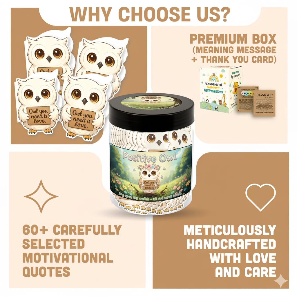 DEARMINE Positive Owl Jar with 60 Affirmation Cards – Daily Encouragement & Emotional Support for Women