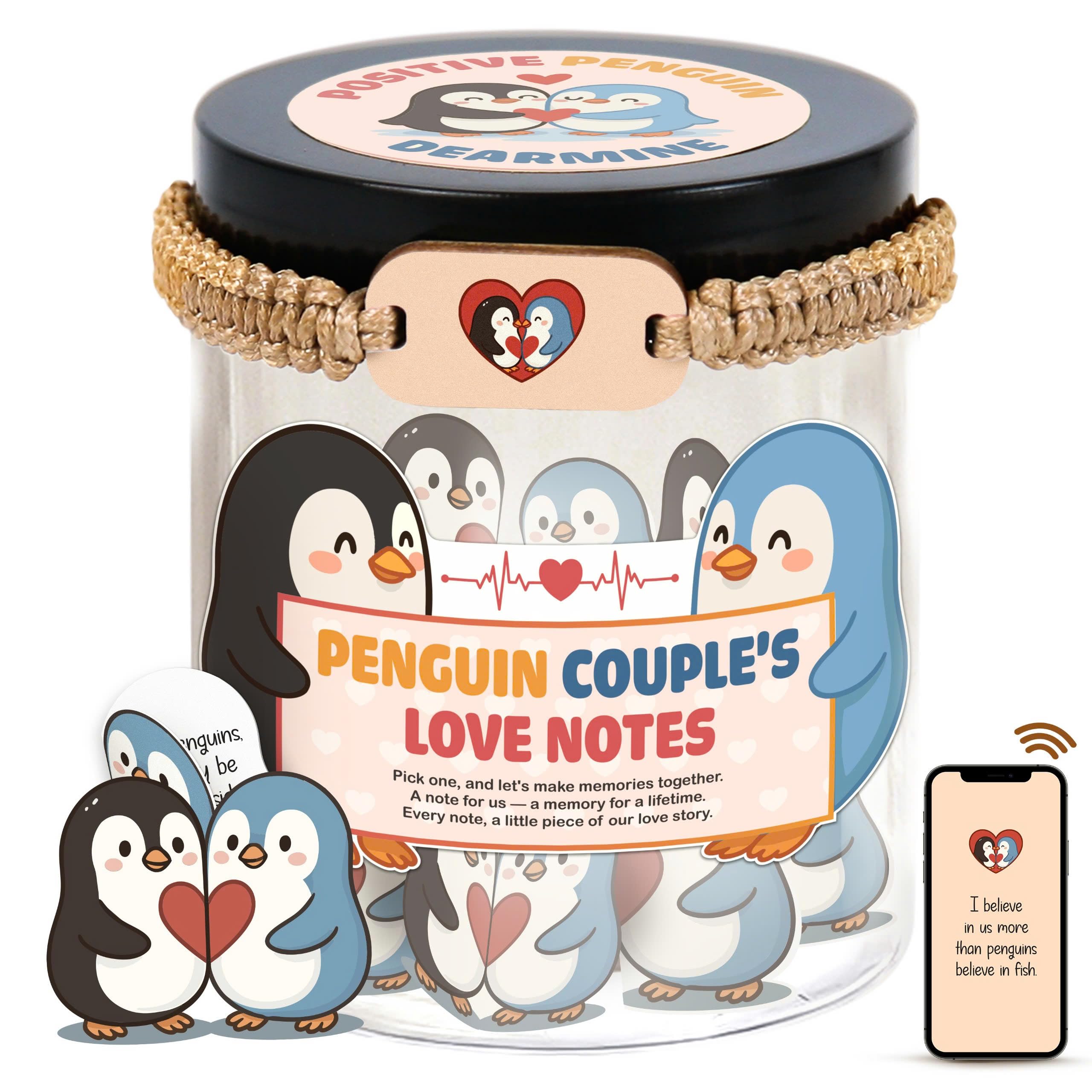 DEARMINE 60 Love Notes for Him & Her — Penguin Couple Long-Distance Gift Jar