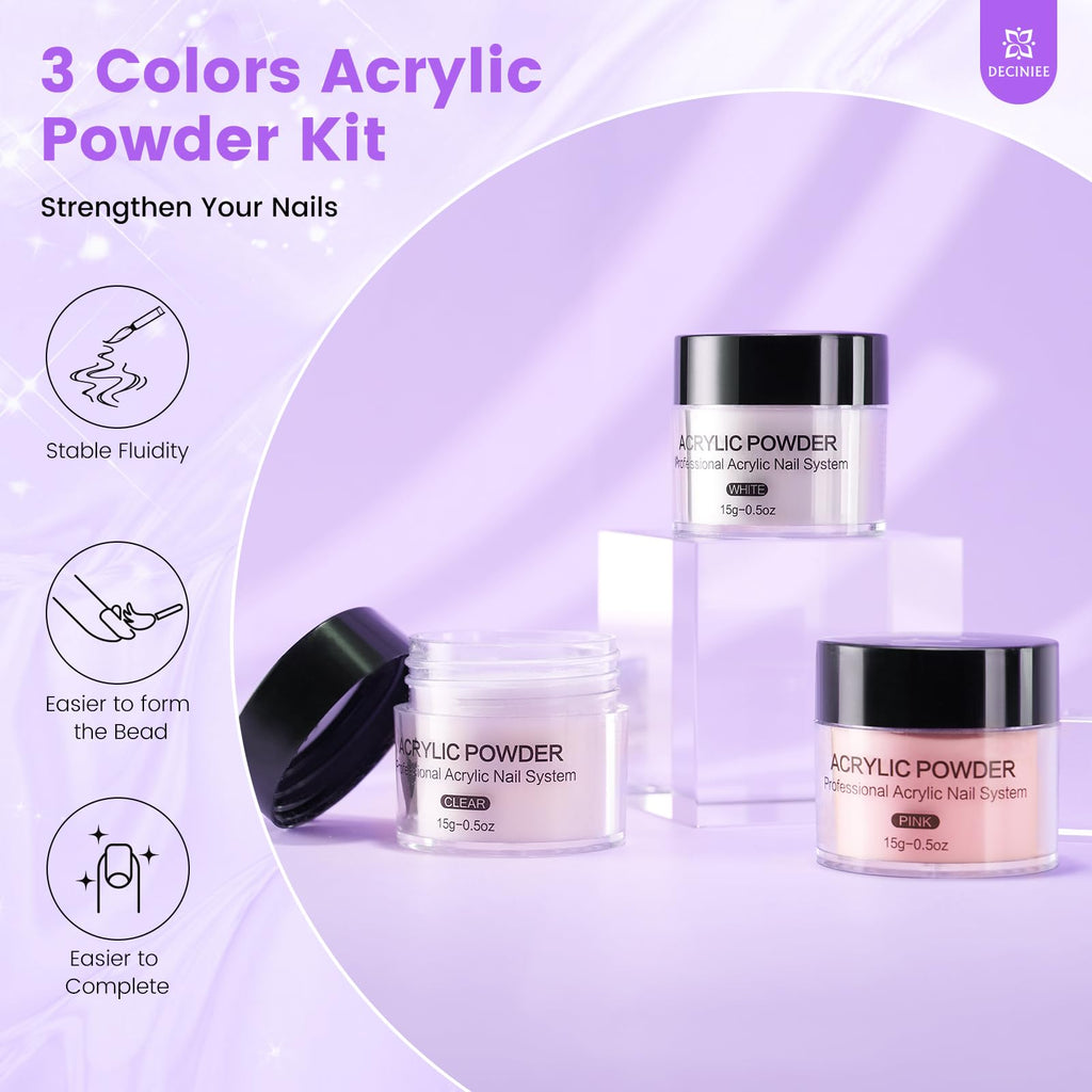 Deciniee Nail Kit for Beginners – Purple Acrylic Set with Practice Hand and UV Light
