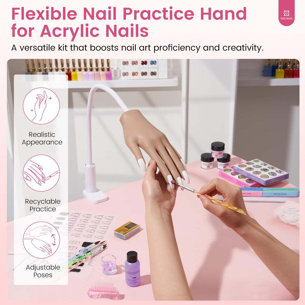 Deciniee Practice Hand for Acrylic Nails Kit — Silicone Nail Training Hand for Beginners