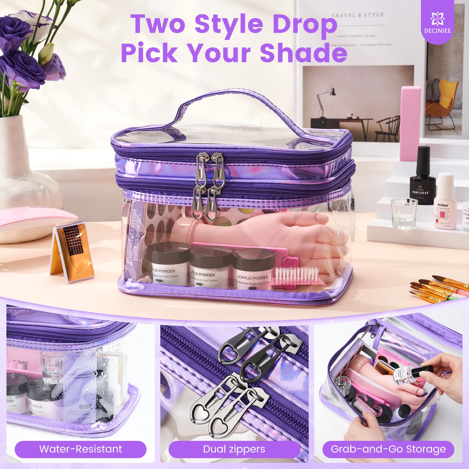 Deciniee Nail Kit for Beginners – Purple Acrylic Set with Practice Hand and UV Light
