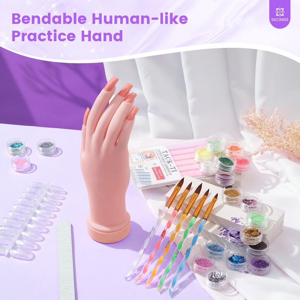 Deciniee Nail Kit for Beginners – Purple Acrylic Set with Practice Hand and UV Light