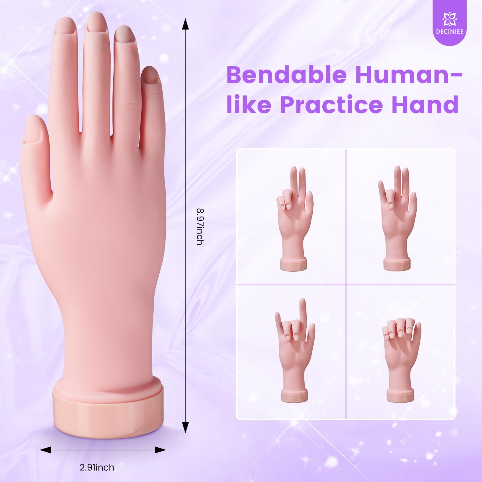 Deciniee Nail Kit for Beginners – Purple Acrylic Set with Practice Hand and UV Light