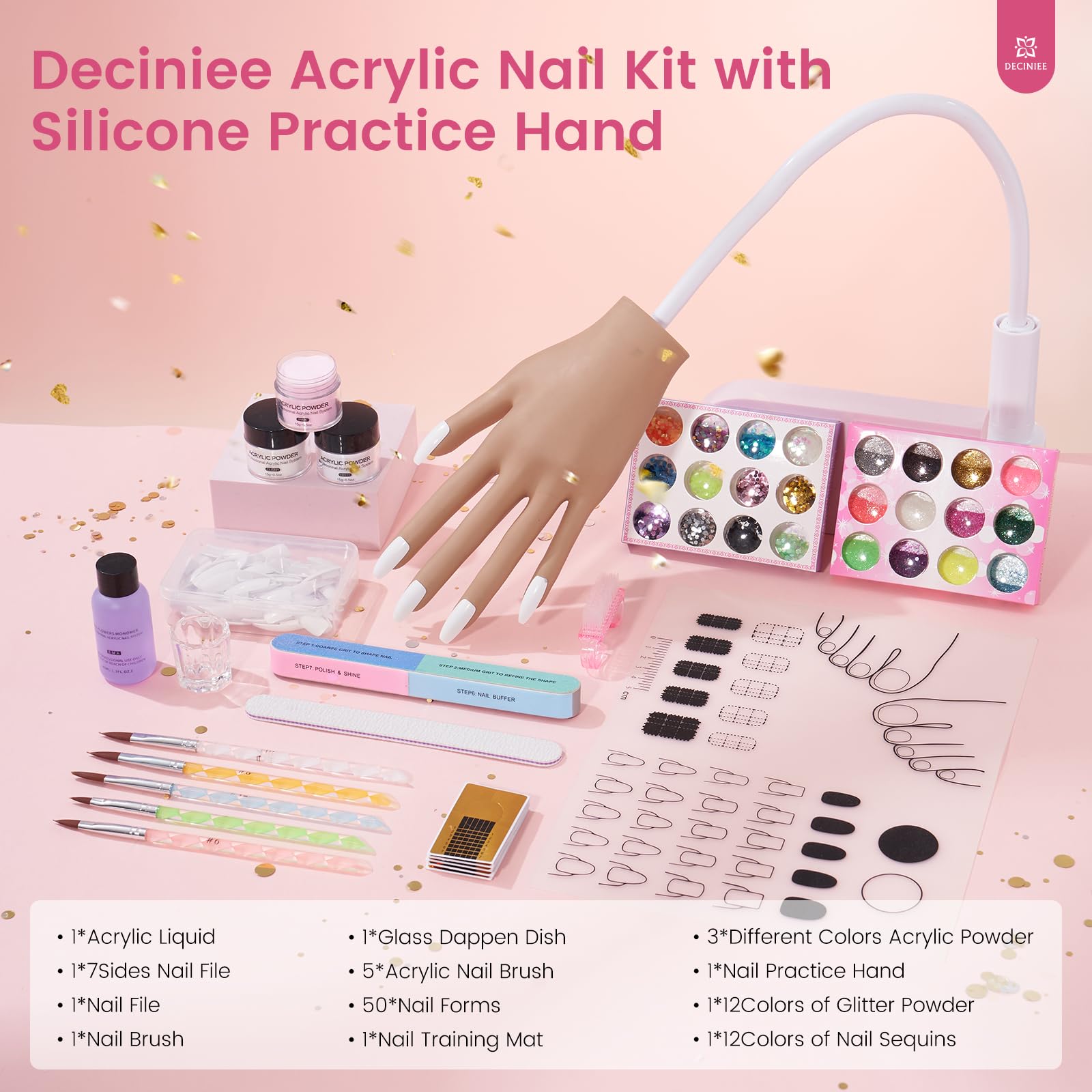 Deciniee Practice Hand for Acrylic Nails Kit — Silicone Nail Training Hand for Beginners