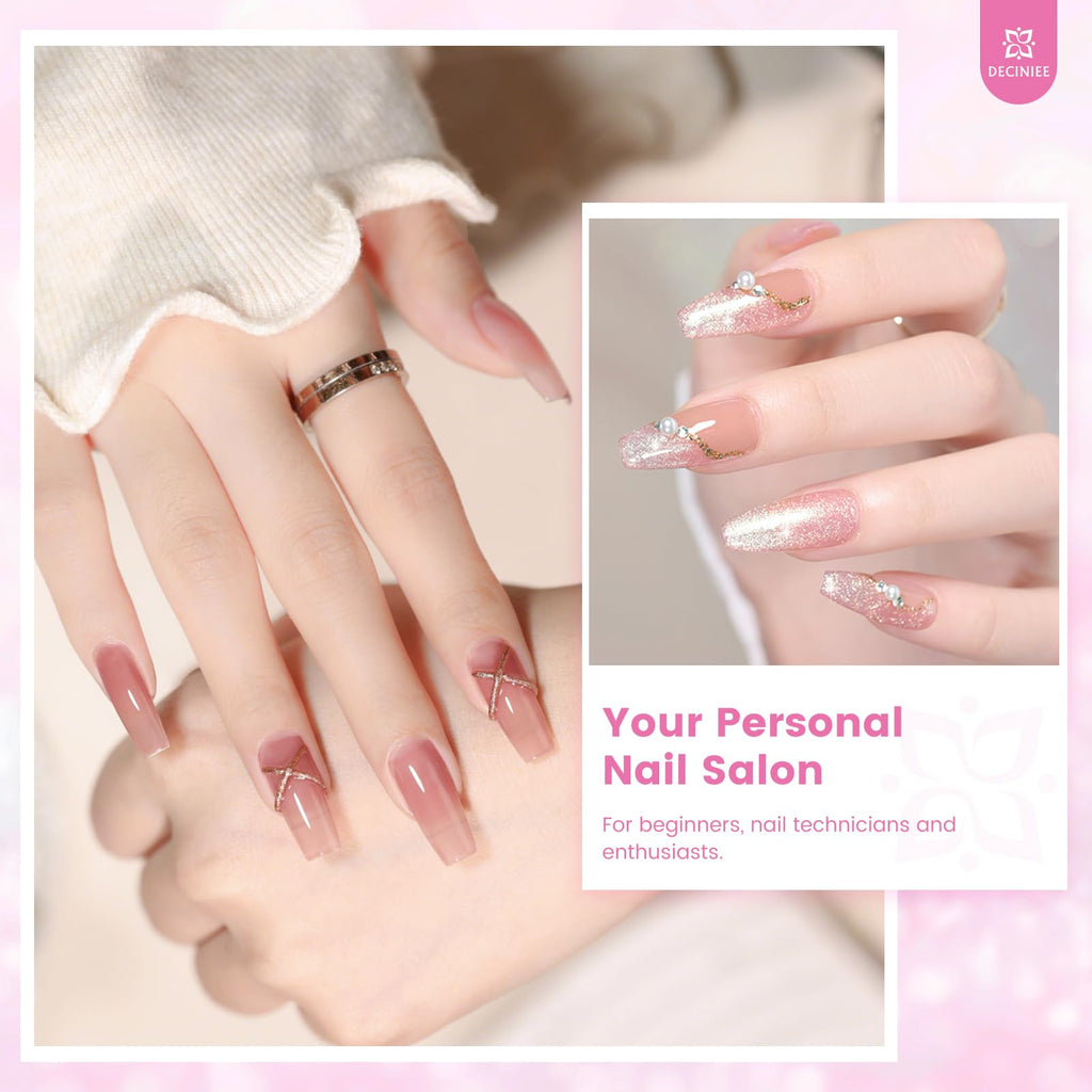 Deciniee Nail Kit for Beginners – All-in-One Acrylic Powder & Liquid Set with UV Light (Pink)