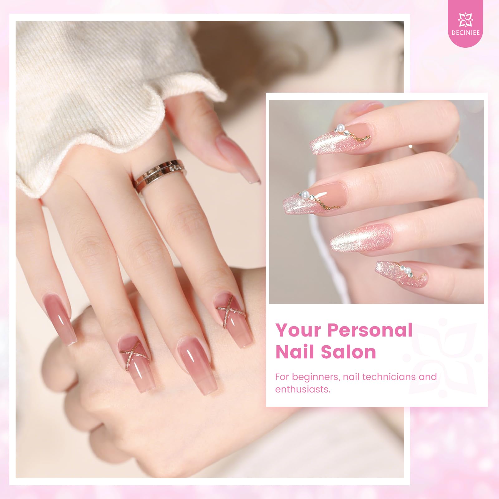 Deciniee Nail Kit for Beginners – All-in-One Acrylic Powder & Liquid Set with UV Light (Pink)