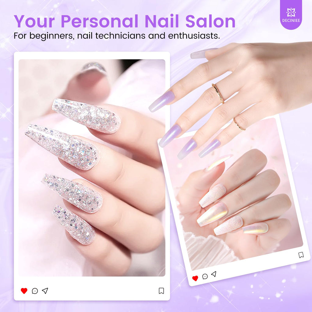 Deciniee Nail Kit for Beginners – Purple Acrylic Set with Practice Hand and UV Light