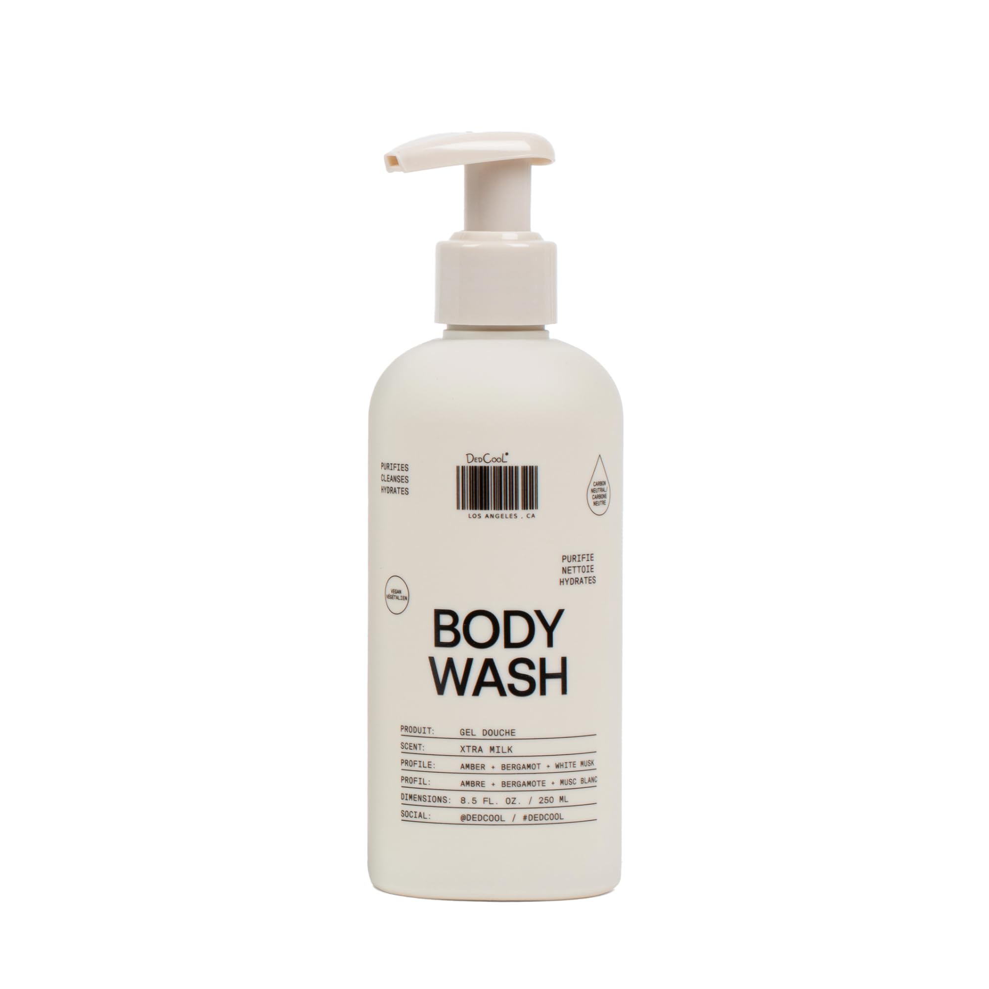 DedCool Body Wash Xtra Milk – Moisturizing Vegan Cleanser with Shea Butter, Aloe & Snow Mushroom | Bergamot, White Musk & Amber Scent | 8.5 fl oz