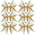 DEEKA 6-Pack 8-Inch Glitter Gold & White Cheer Bows with Rhinestones | Elastic Band Hair Accessories for Teams