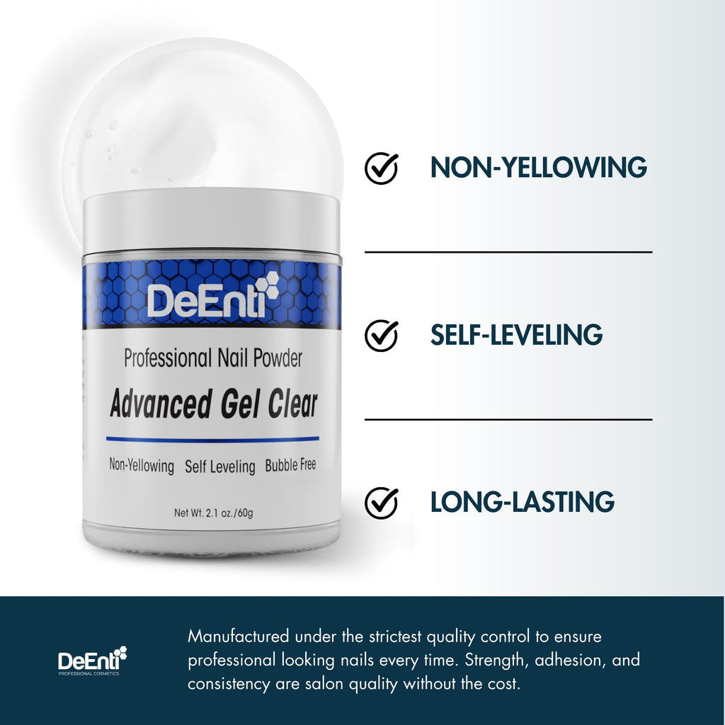 DeEnti Acrylic Nail Powder 2oz — Advanced Gel Clear, Bubble-Free & Long-Lasting