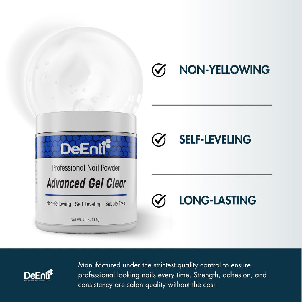 DeEnti Acrylic Nail Powder - 4oz Bubble-Free Clear Gel | Professional Grade for Overlays, Extensions & Nail Art