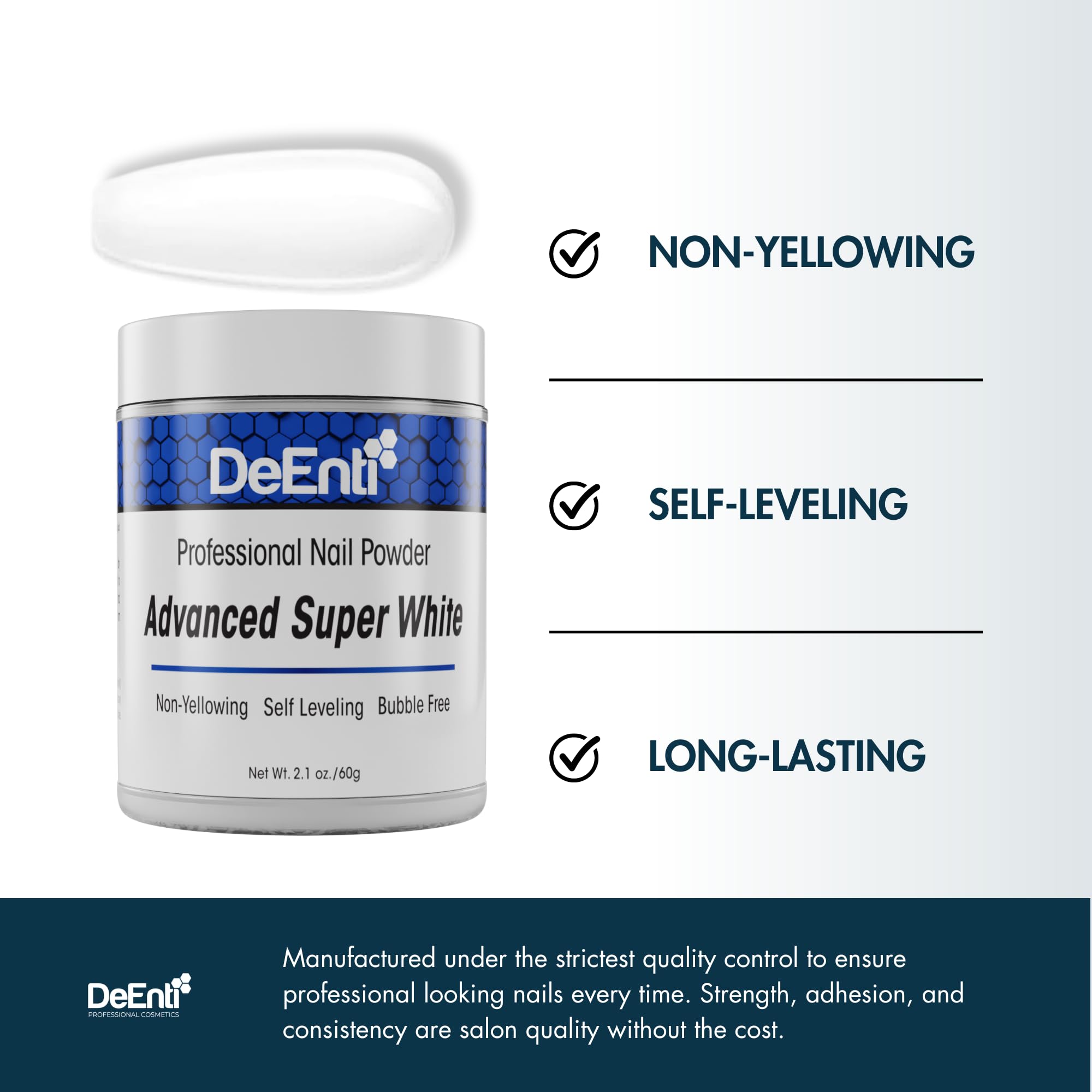DeEnti Acrylic Nail Powder - 2oz Super White | Bubble-Free, Long-Lasting, Chip-Resistant