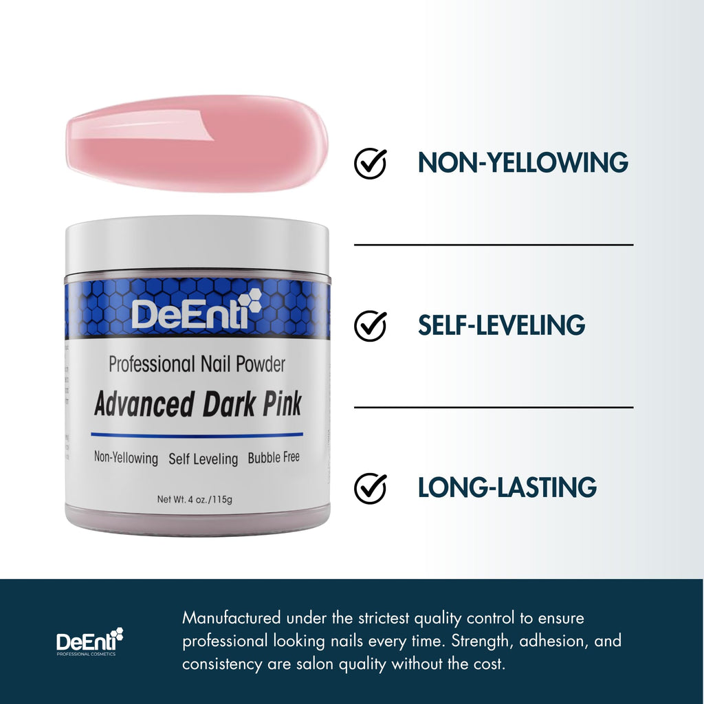 DeEnti Acrylic Nail Powder Dark Pink 4oz – Professional Grade Bubble-Free, Long-Lasting for Extensions & Fake Nails