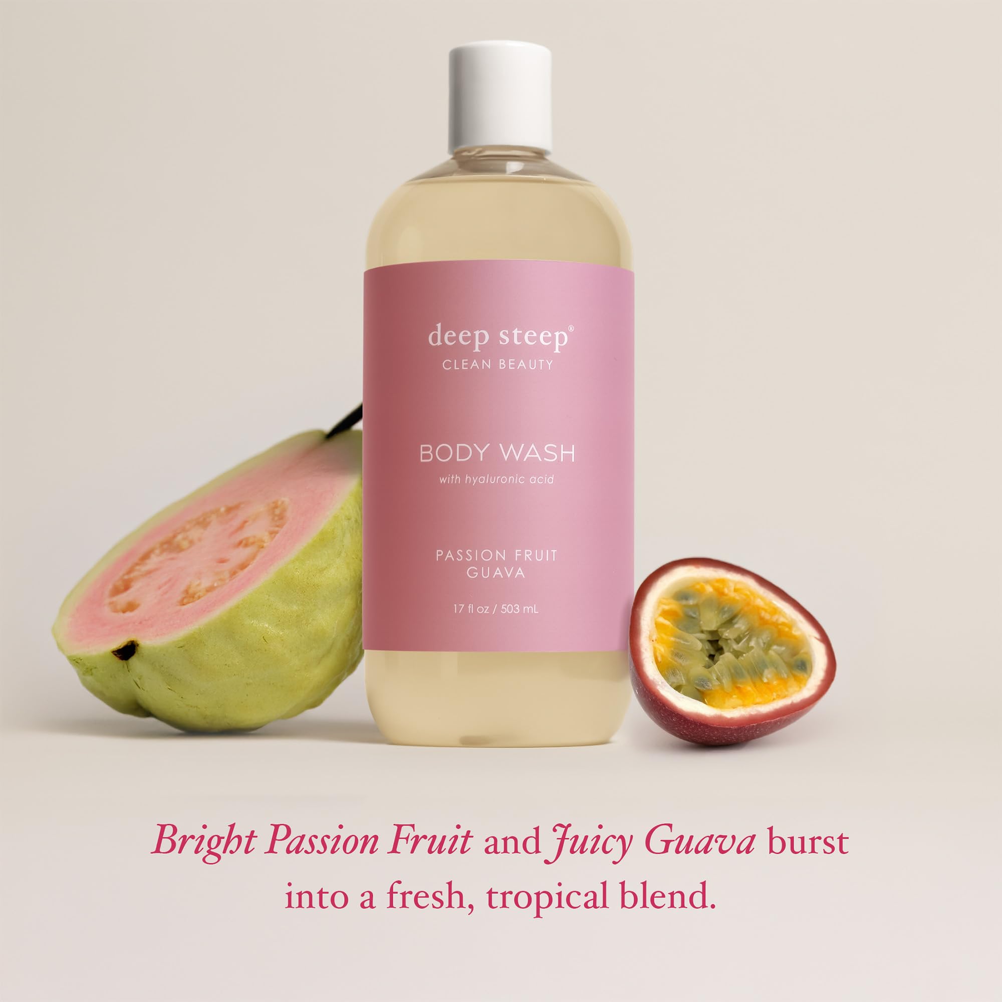 Deep Steep Passion Fruit Guava Body Wash – Hydrating Gel with Hyaluronic Acid & Shea Butter (17 oz) | Vegan