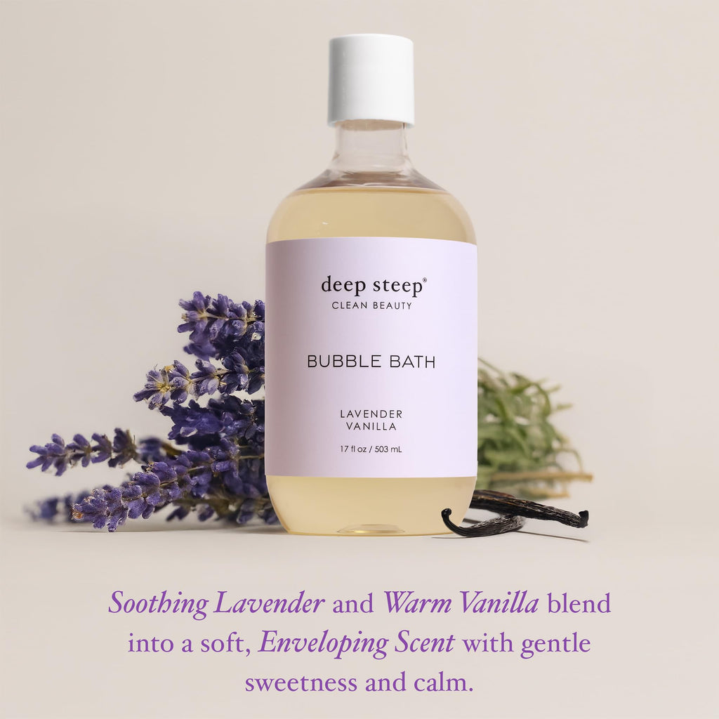 Deep Steep Bubble Bath Lavender Vanilla – Hypoallergenic, Sulfate-Free Soaking Experience with Shea Butter & Argan Oil