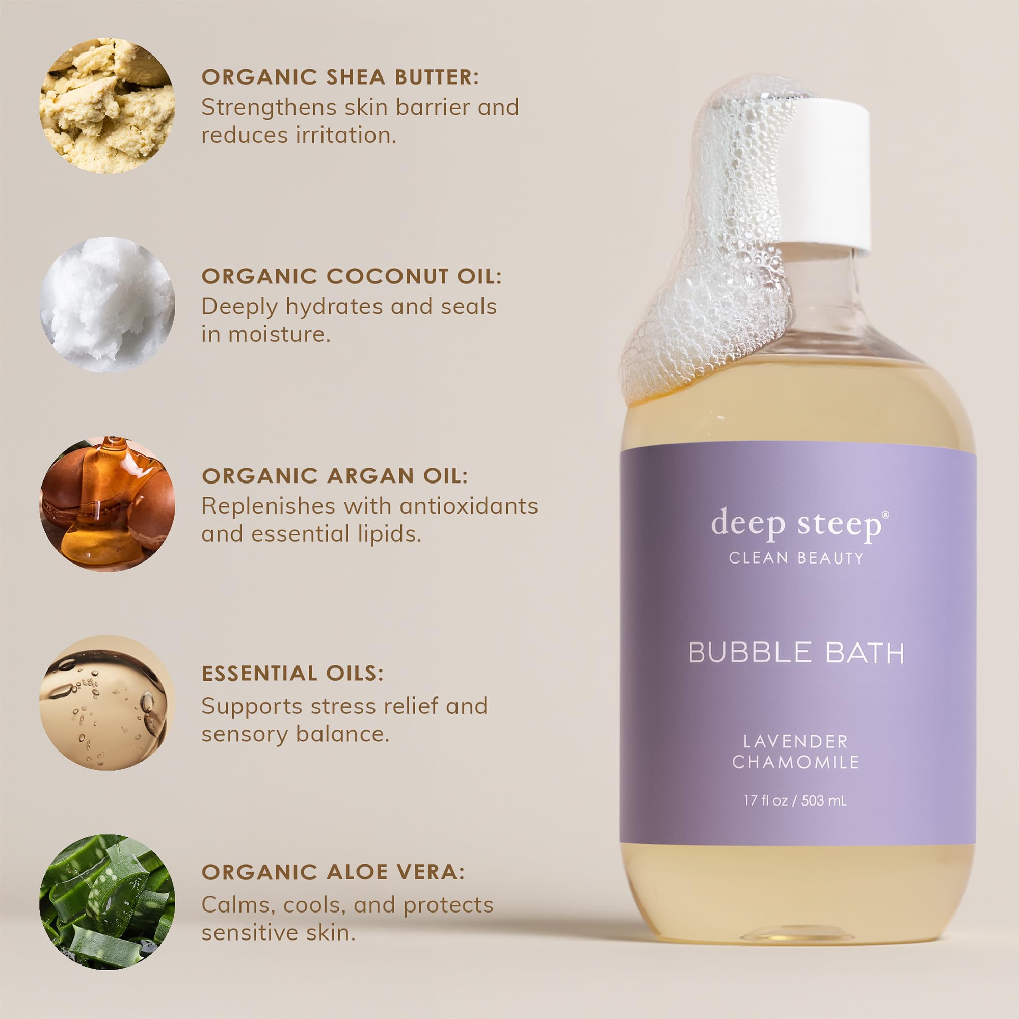 Deep Steep Bubble Bath Lemon Cream 17 oz x2 | Hypoallergenic, Sulfate-Free Soak with Shea Butter & Argan Oil