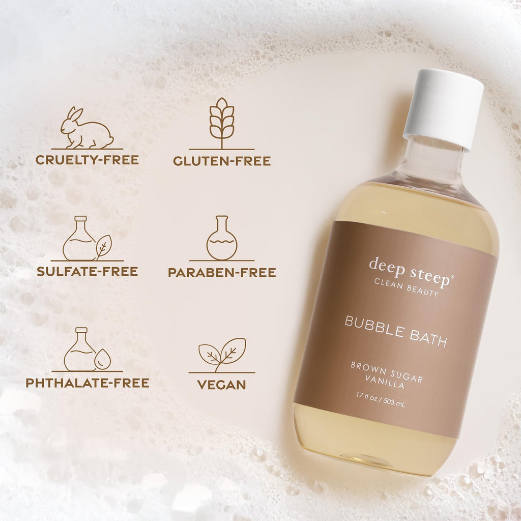 Deep Steep Bubble Bath Brown Sugar Vanilla (17 oz) – Hypoallergenic, Sulfate-Free