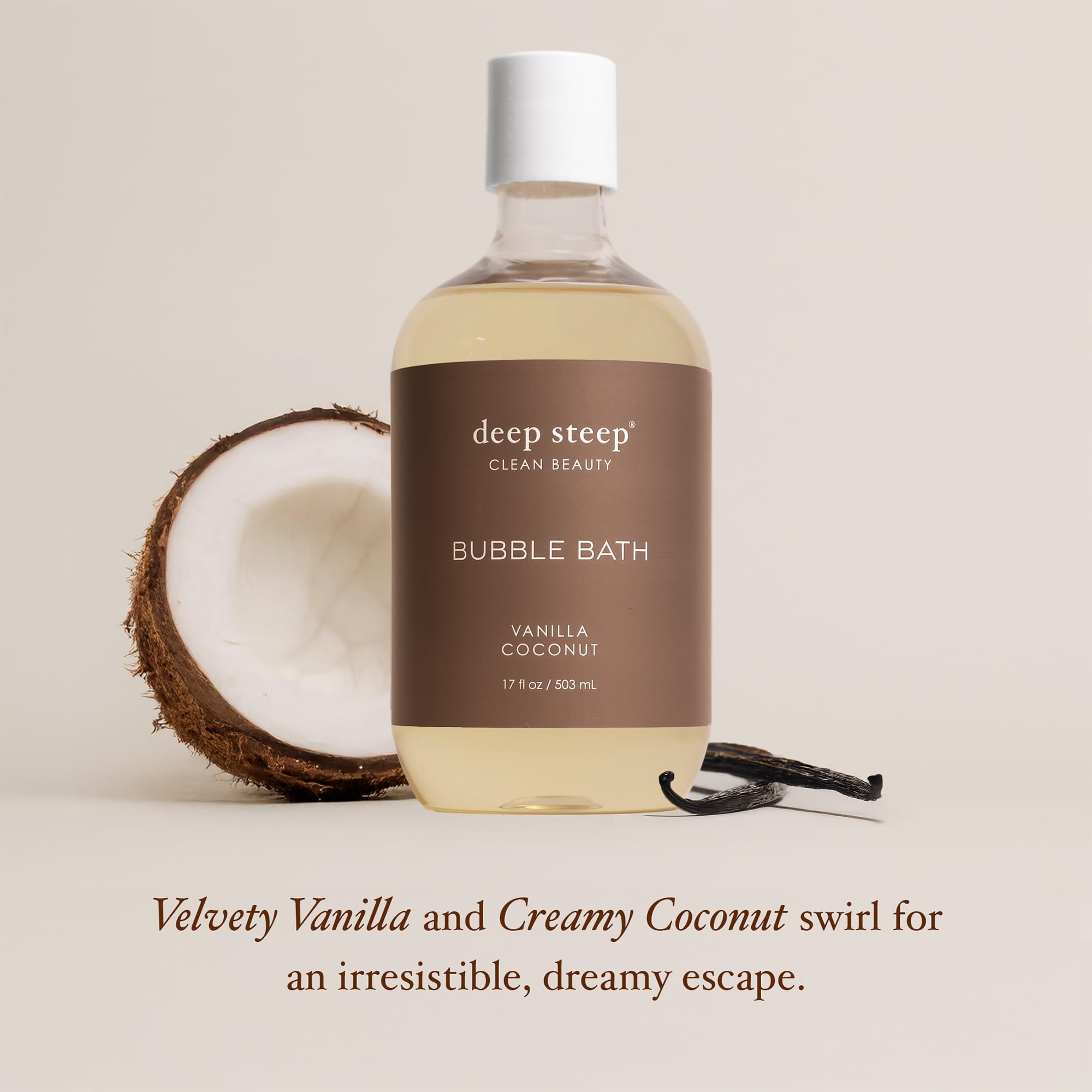 Deep Steep Bubble Bath Vanilla Coconut 17 oz – Hypoallergenic, Clinically Tested Soak