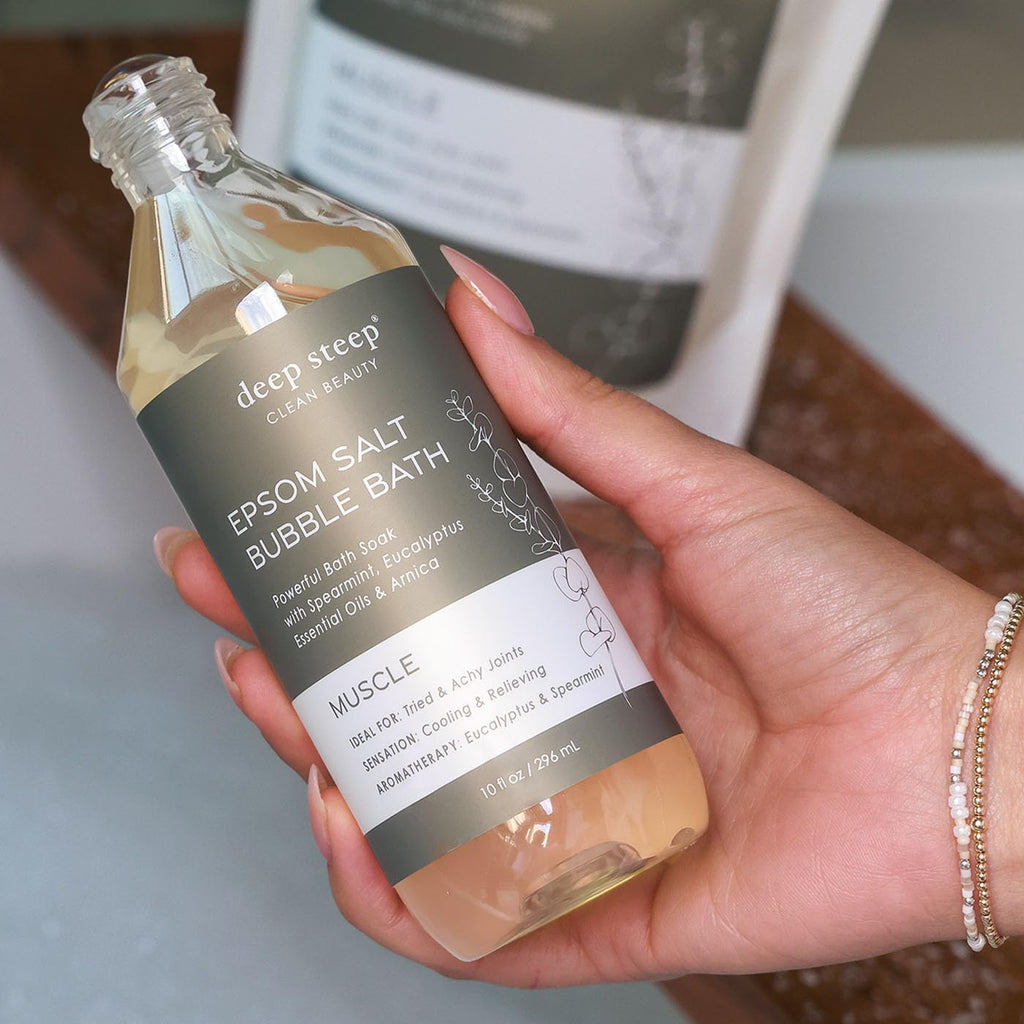Deep Steep Epsom Salt Bubble Bath – Muscle Soak with Arnica, Ashwagandha & Essential Oils (32 oz)
