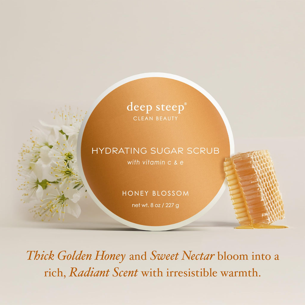 Deep Steep Honey Blossom Sugar Scrub – Exfoliating Body Scrub with Coconut Oil, Shea Butter & Argan Oil | Vegan