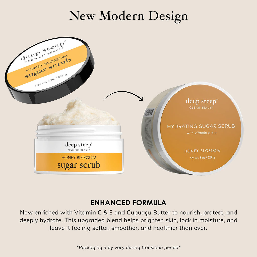 Deep Steep Honey Blossom Sugar Scrub – Exfoliating Body Scrub with Coconut Oil, Shea Butter & Argan Oil | Vegan