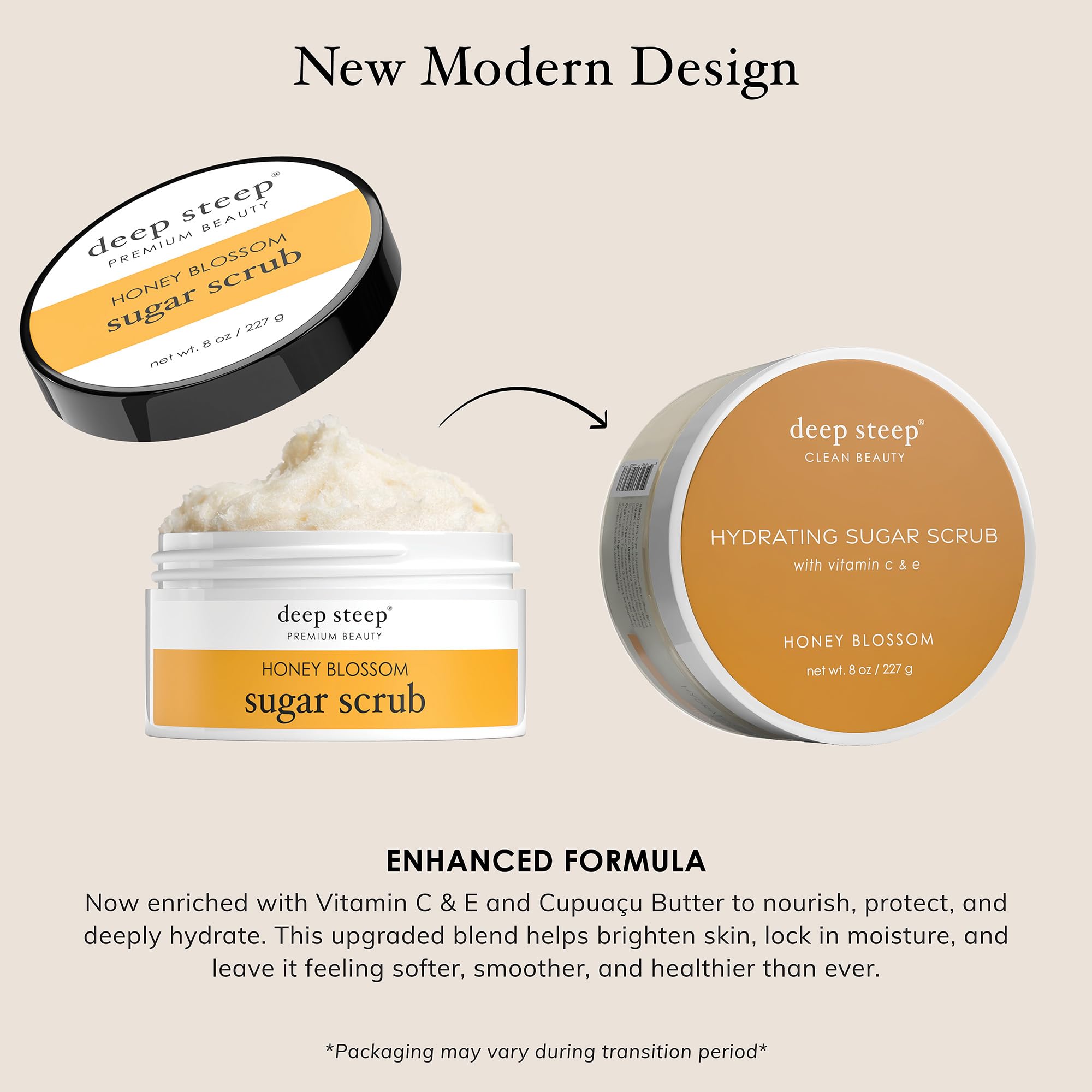 Deep Steep Honey Blossom Sugar Scrub – Exfoliating Body Scrub with Coconut Oil, Shea Butter & Argan Oil | Vegan