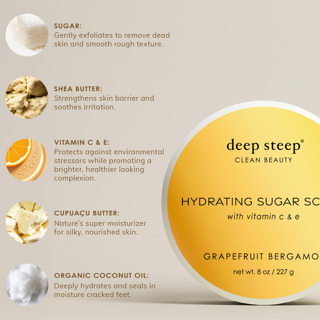 Deep Steep Honey Blossom Sugar Scrub – Exfoliating Body Scrub with Coconut Oil, Shea Butter & Argan Oil | Vegan
