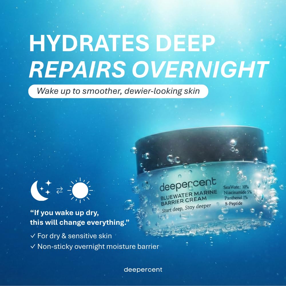 DEEPERCENT Bluewater Barrier Night Cream – PDRN, Hyaluronic Acid & Peptide, Vegan, Fragrance-Free (1.69 fl oz)