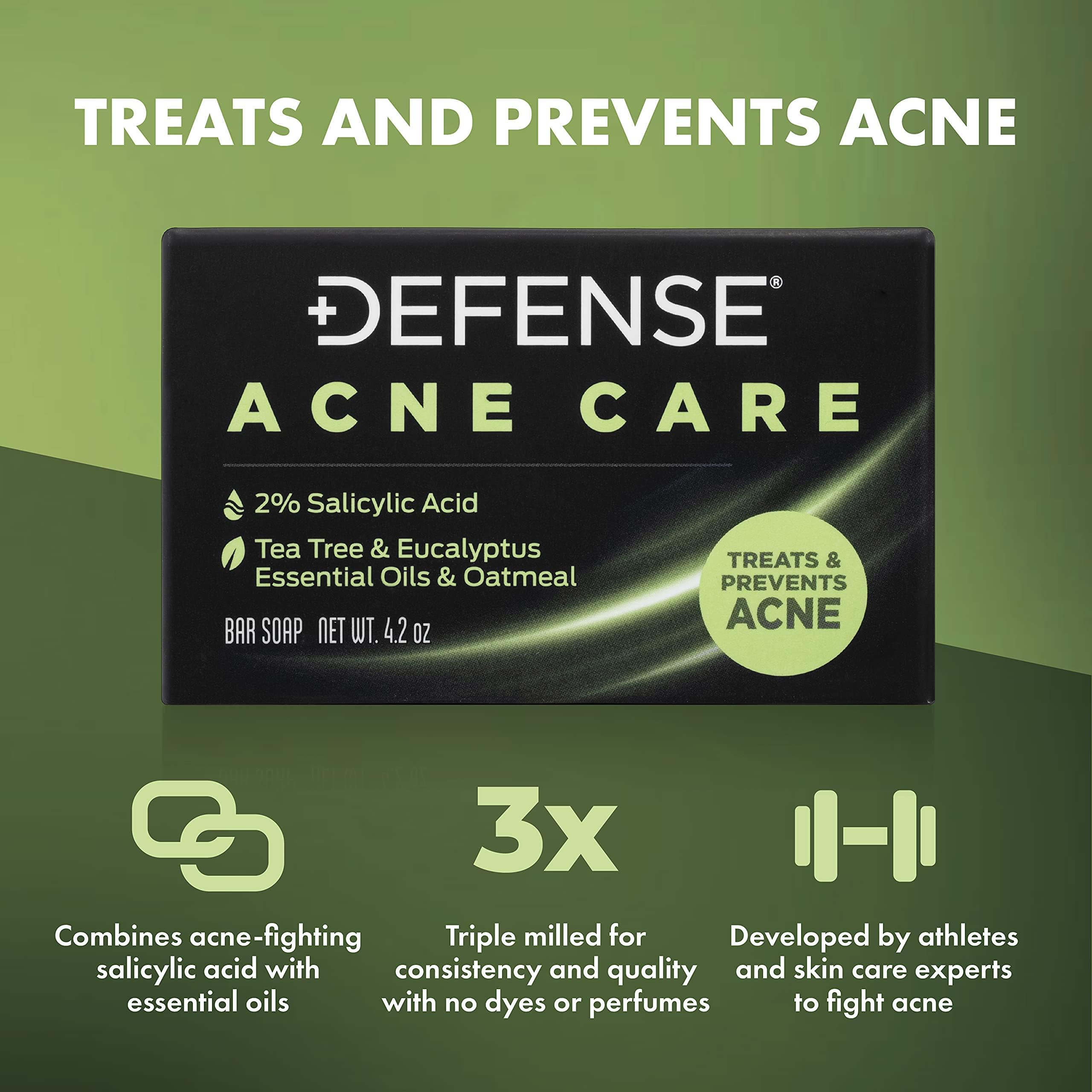 Defense Acne Care Bar Soap 4.2oz (Pack of 5) – 2% Salicylic Acid, Tea Tree & Eucalyptus Oils, Oatmeal
