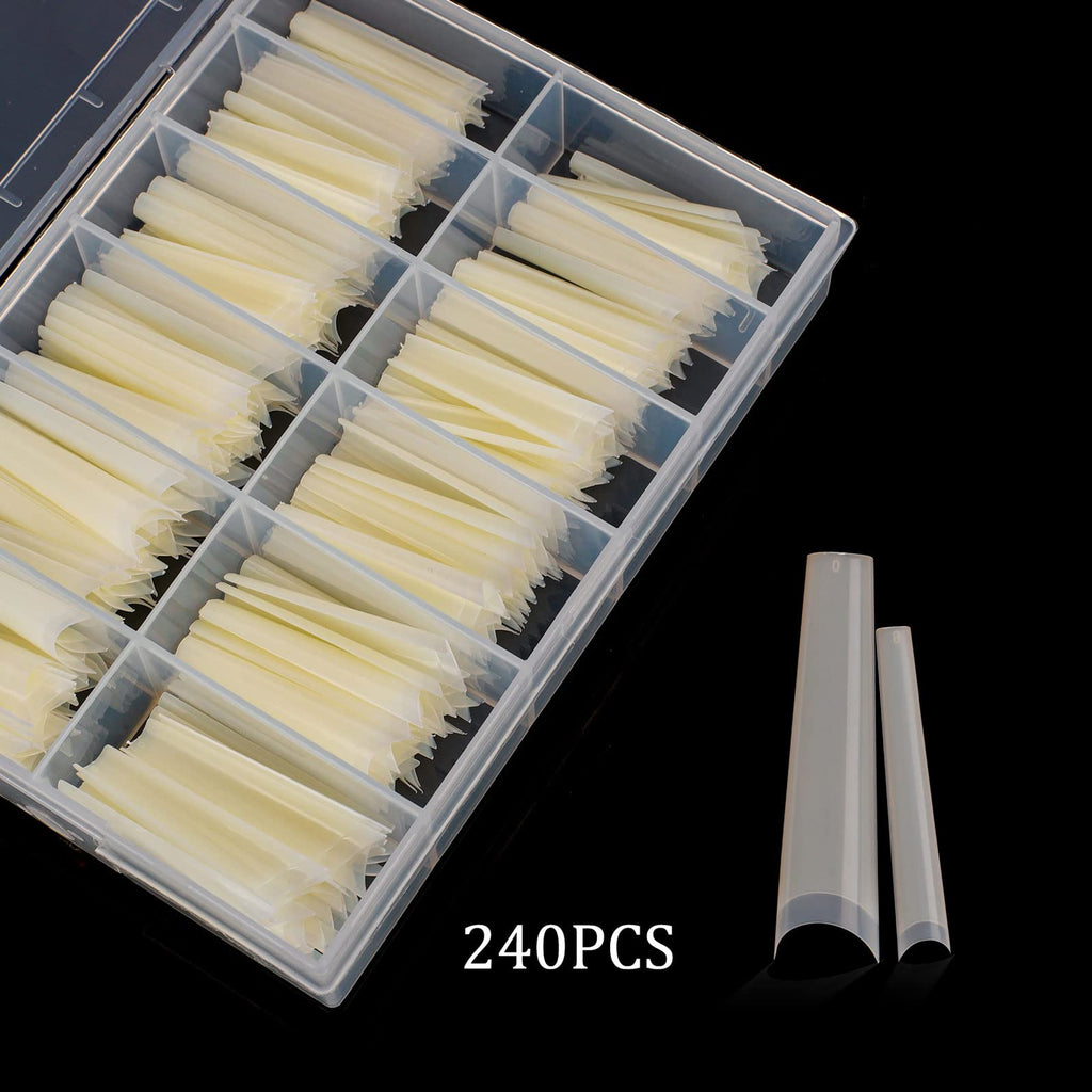 Defuber Tapered Extra Long Nail Tips – 240pcs, 10 Sizes, Natural Ballerina Shape