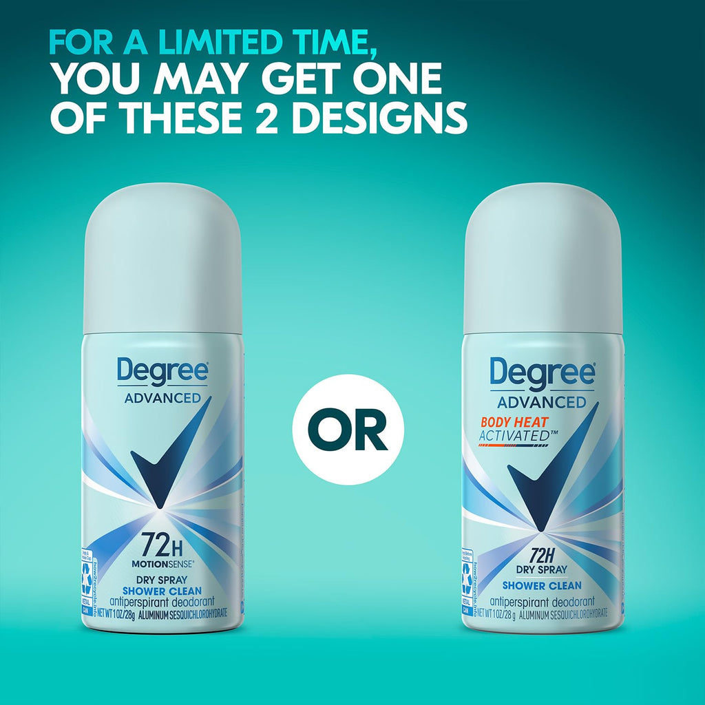 Degree Advanced Antiperspirant Spray – Shower Clean, 2-Pack, 72H Protection, 1 oz Each
