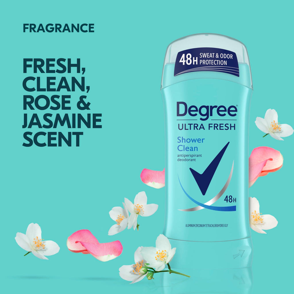 Degree Ultra Fresh Shower Clean Antiperspirant Stick — 48H Sweat & Odor Protection, 4-Pack for Women