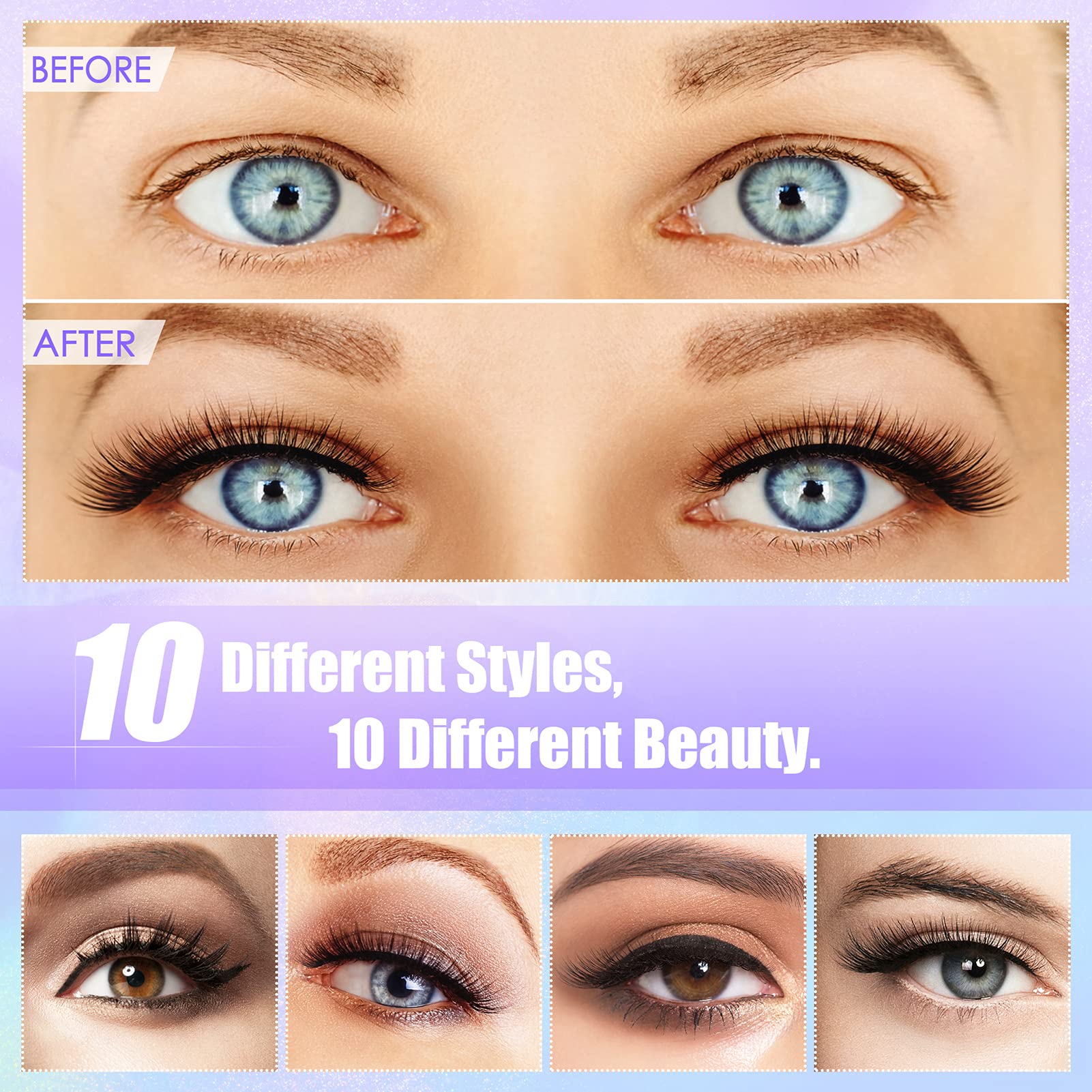 DEJAVIA Magnetic Lashes Kit – 10 Pairs, Magnetic Eyeliner & Tweezers, Reusable