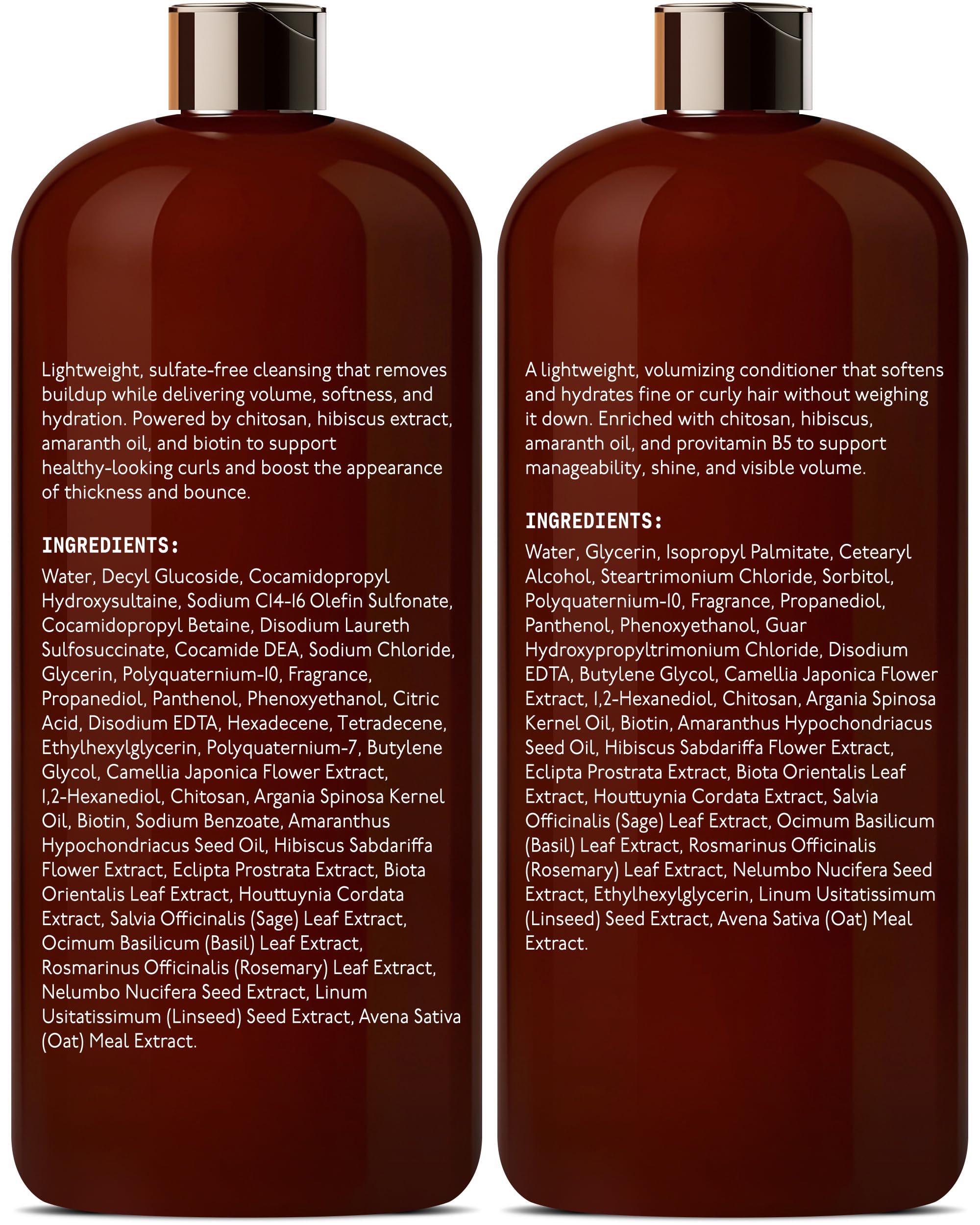 DEL SUR Curly Hair Shampoo & Conditioner Set — 16 oz Each | Camellia Japonica, Hibiscus & Amaranth Oil for Curl Definition, Volume & Hydration