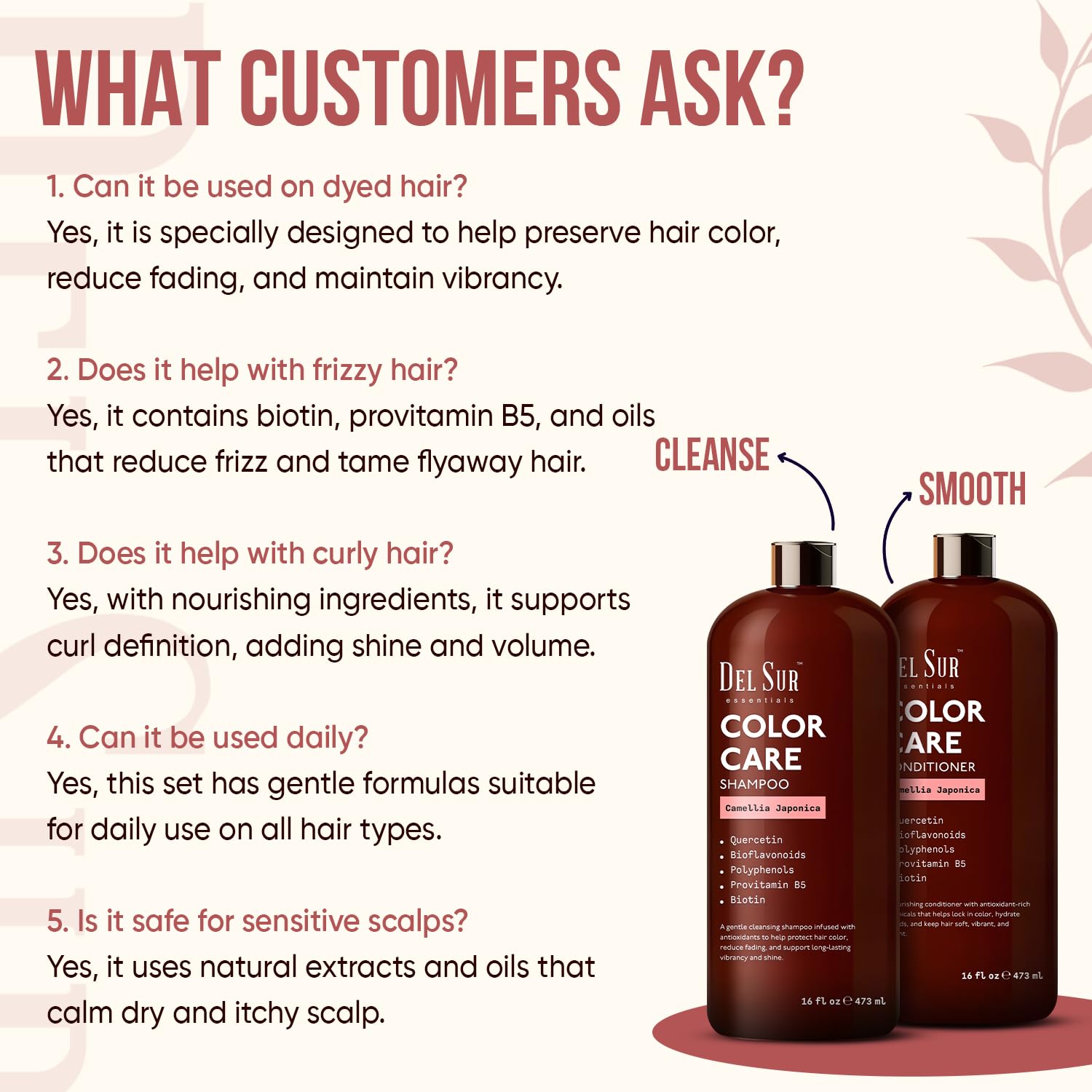 DEL SUR Color Safe Shampoo & Conditioner Set – Color Protect & Hydration (16 oz each)