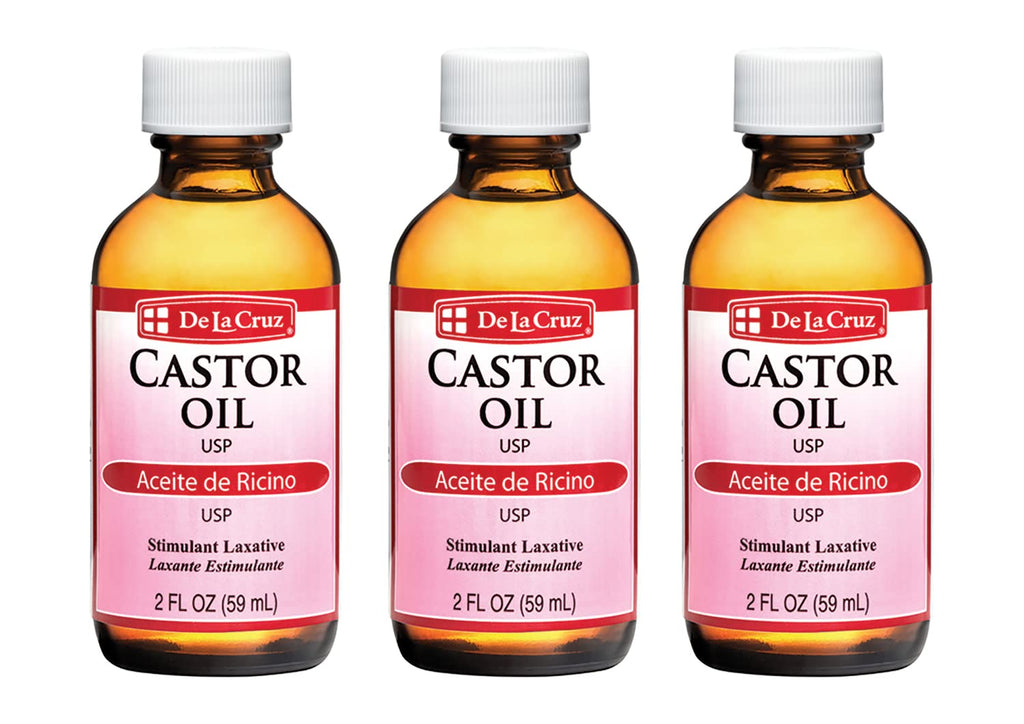 De La Cruz Castor Oil – 100% Pure USP-Grade Castor Oil for Hair, Skin, Lashes, and Eyebrows | 2 fl oz (3 Glass Bottles)