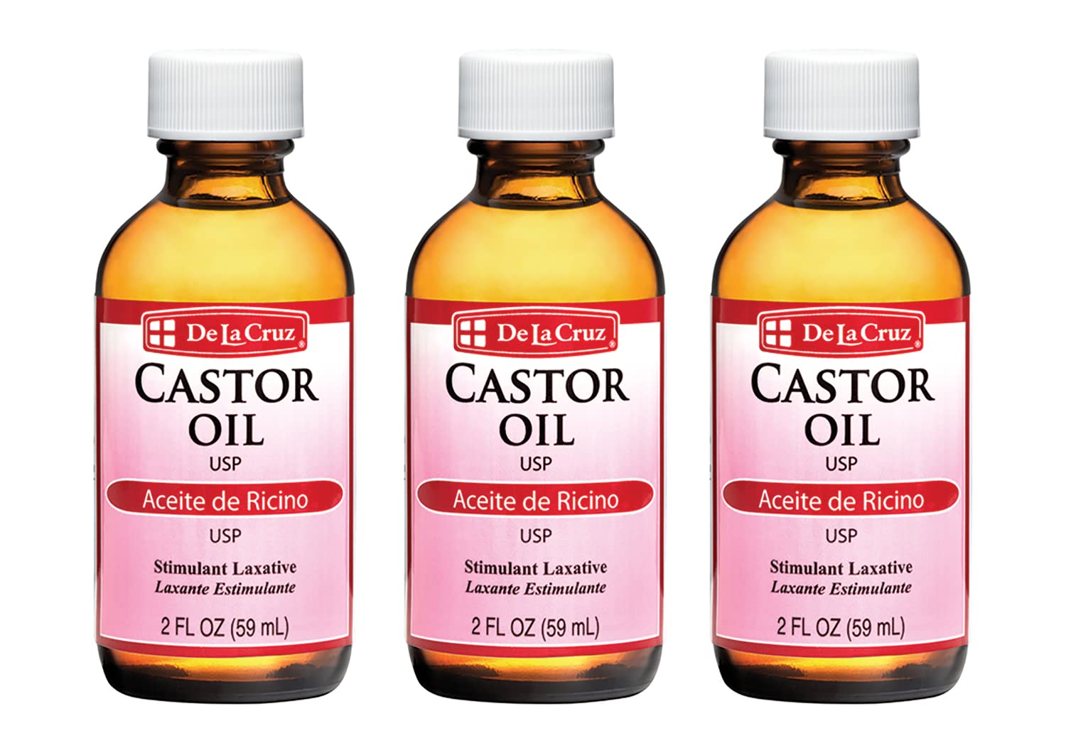 De La Cruz Castor Oil – 100% Pure USP-Grade Castor Oil for Hair, Skin, Lashes, and Eyebrows | 2 fl oz (3 Glass Bottles)