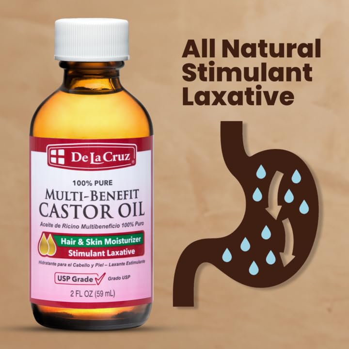 De La Cruz Castor Oil – 100% Pure USP-Grade Castor Oil for Hair, Skin, Lashes, and Eyebrows | 2 fl oz (3 Glass Bottles)