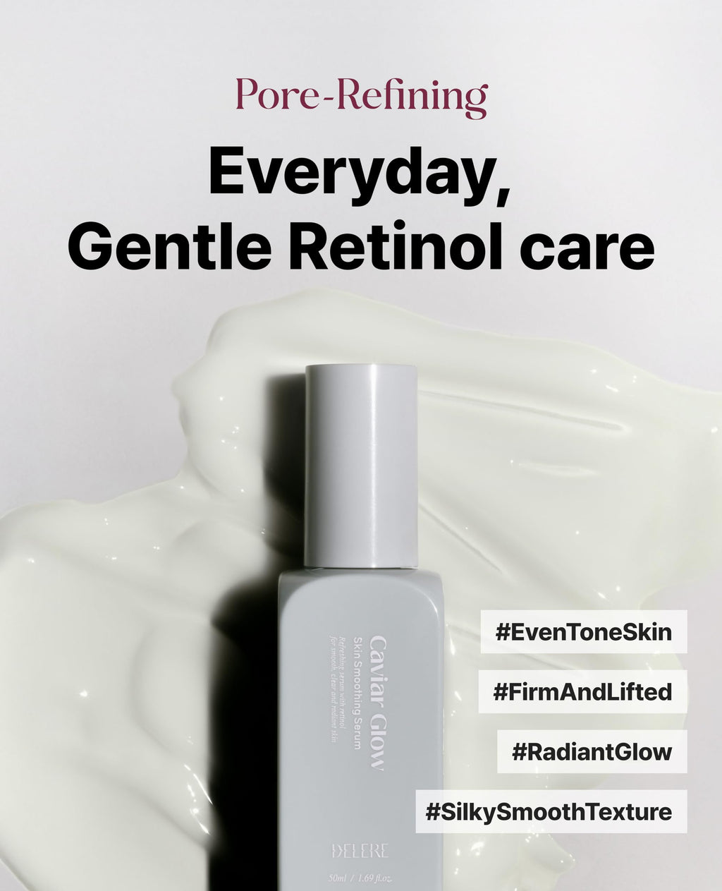 Delere Caviar Glow Serum — Smoothing Caviar Collagen with Niacinamide & Retinol for Radiant Glass Skin | 1.7oz