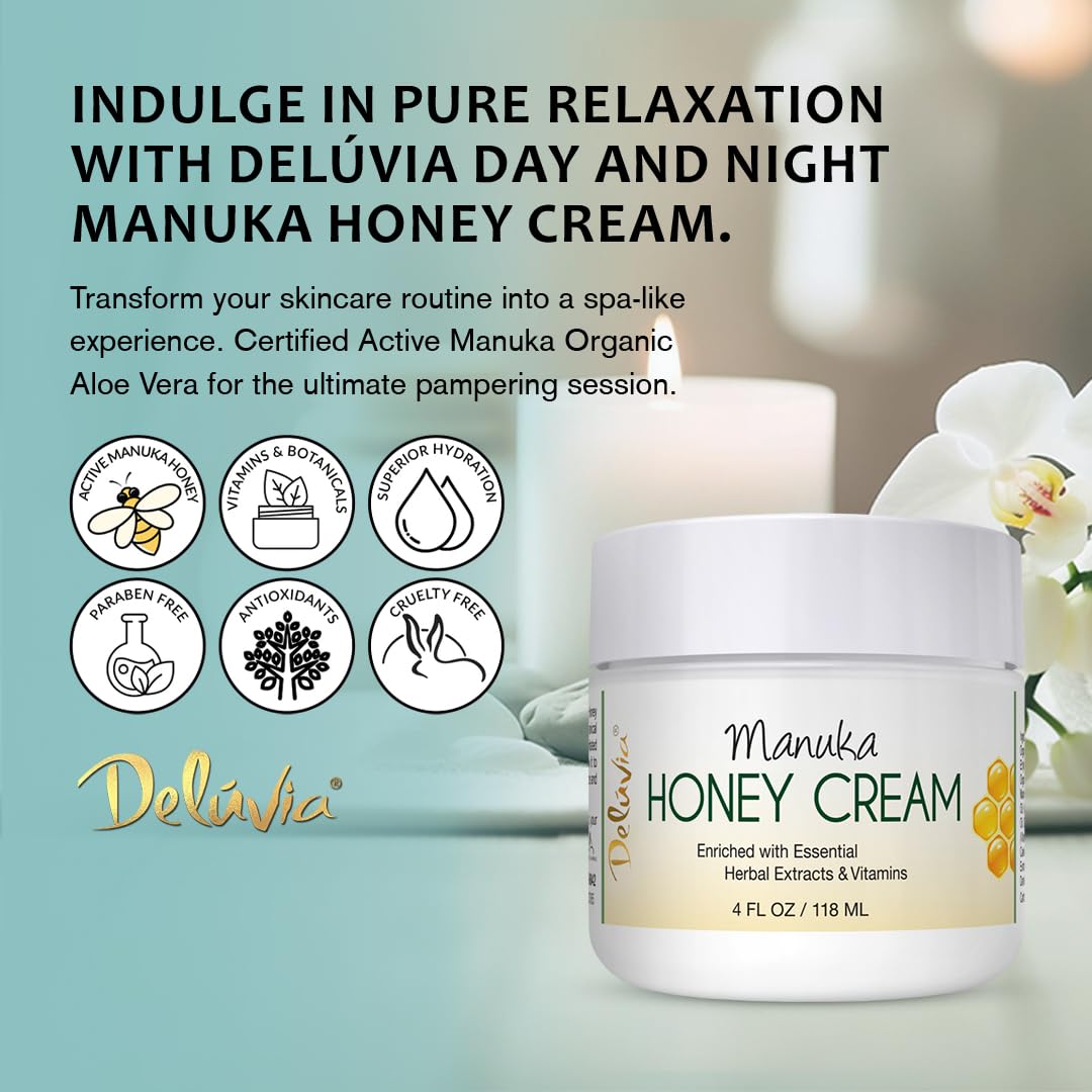 Deluvia Manuka Honey Cream | Hydrating & Soothing Moisturizer for Sensitive Skin | 4 oz