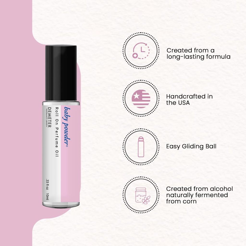 DEMETER Baby Powder Roll-On Perfume Oil – 0.33 oz, Long-Lasting Fresh Scent