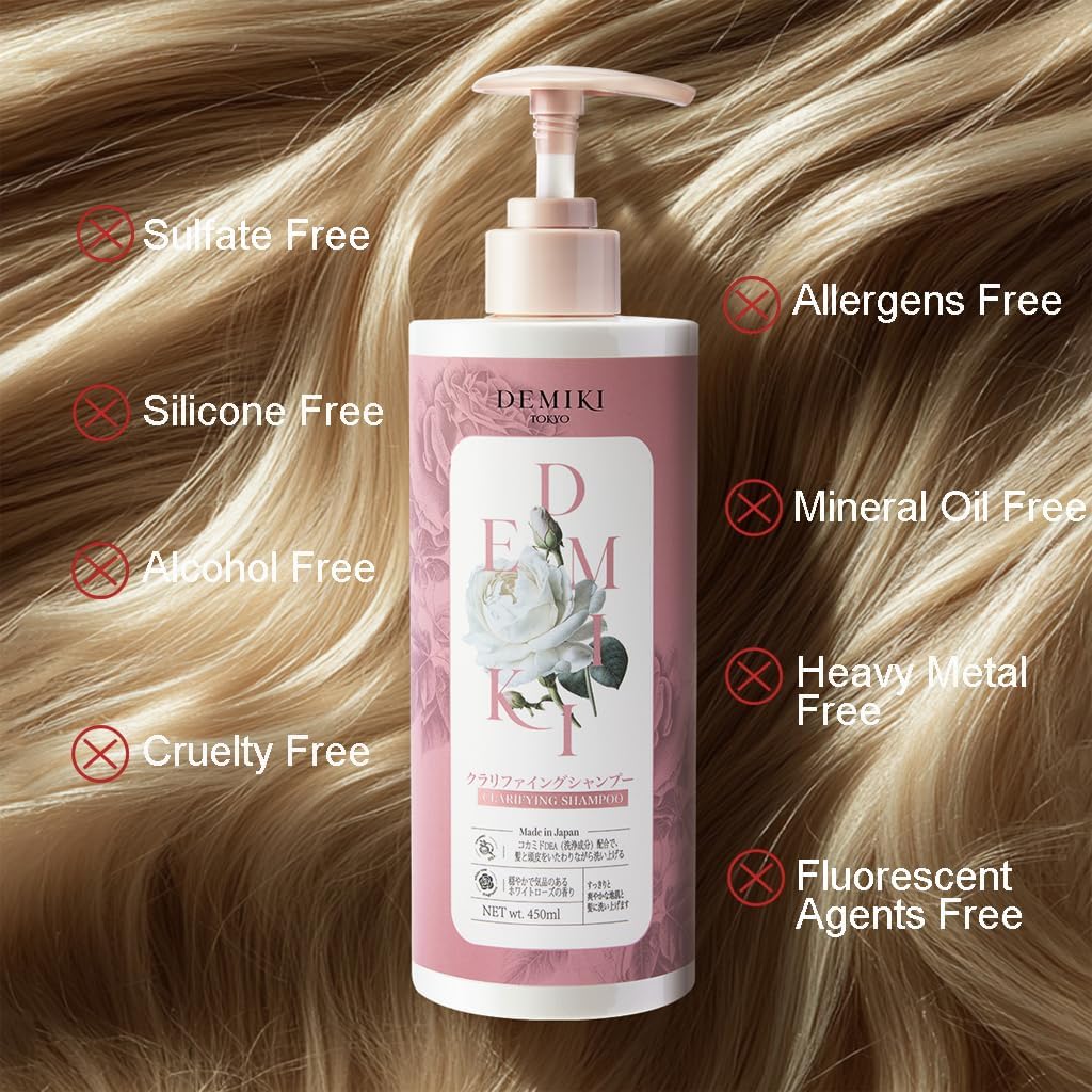 DEMIKI Japanese Shampoo & Conditioner Set for Oily Hair — Rose Scent, Sulfate Free, 32oz