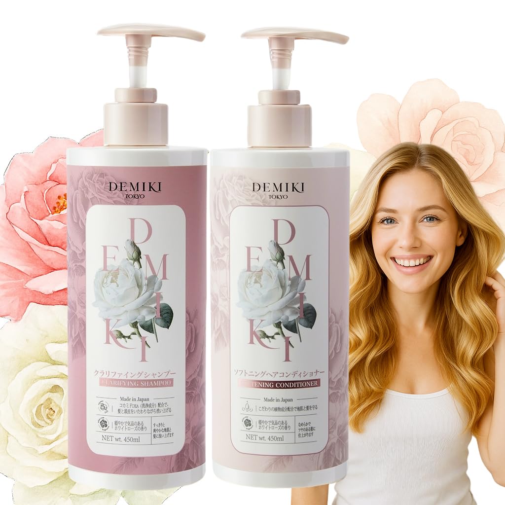 DEMIKI Japanese Shampoo & Conditioner Set for Oily Hair — Rose Scent, Sulfate Free, 32oz