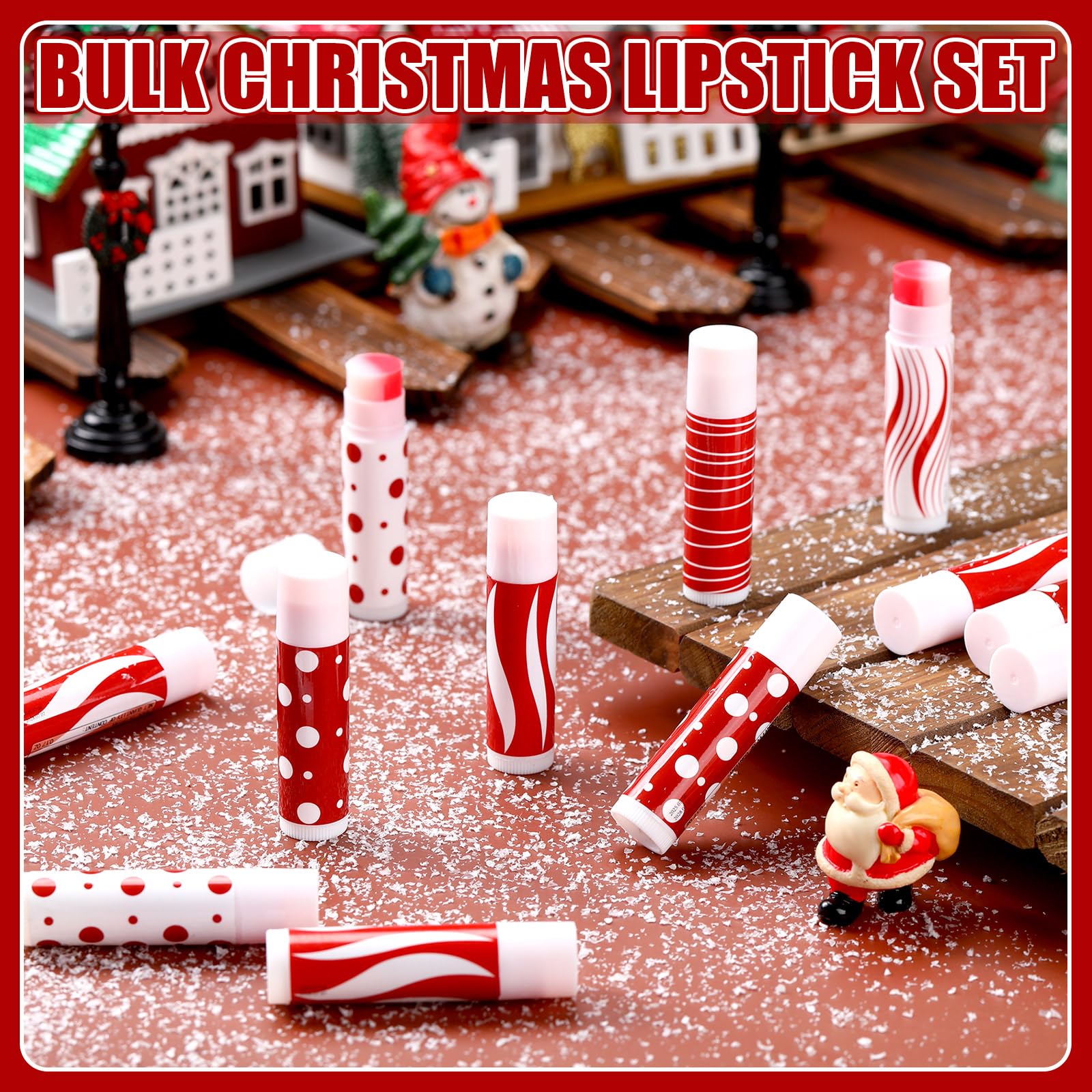 Demissle Christmas Lip Balms 30-Pack — Mint Candy Cane Flavor, Red & White Design