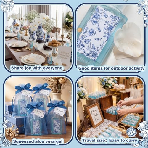 Demissle 30 Pcs Blue and White Flower Mini Aloe Vera Gel Wedding Favors – 1oz Travel Size
