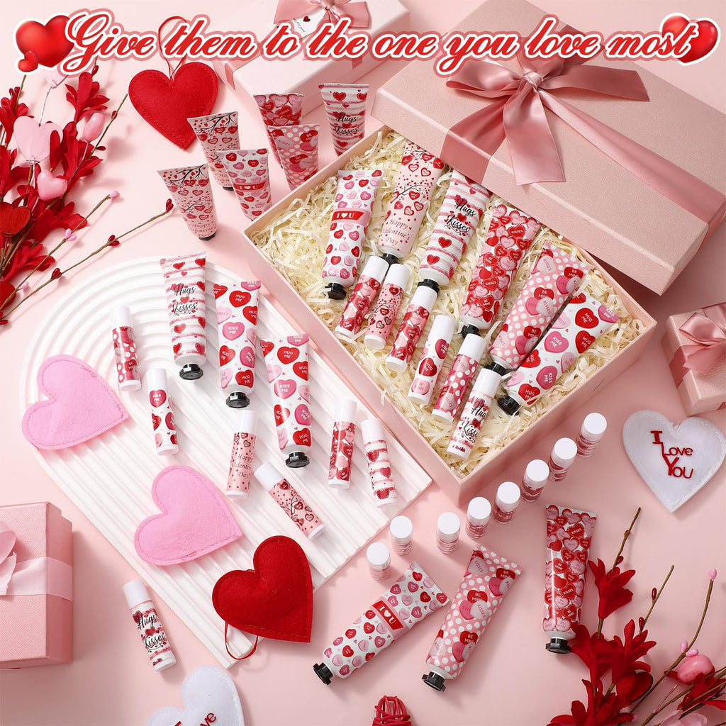 Demissle 24 Sets Valentine's Day Hand Cream & Lip Balm Gift Set – Galentine's Day Party Favors