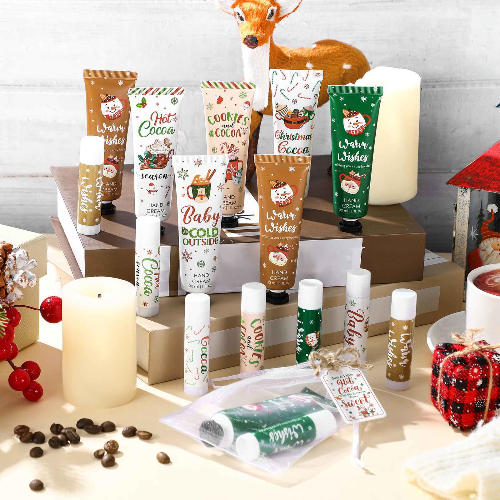 Demissle 12-Piece Christmas Hand Cream & Lip Balm Gift Set – Hot Cocoa Party Favors